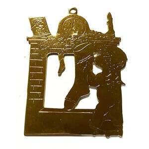 VTG Etched Brass Angel Mantle Hearth Christmas Stockings Gloria Duchin 1980